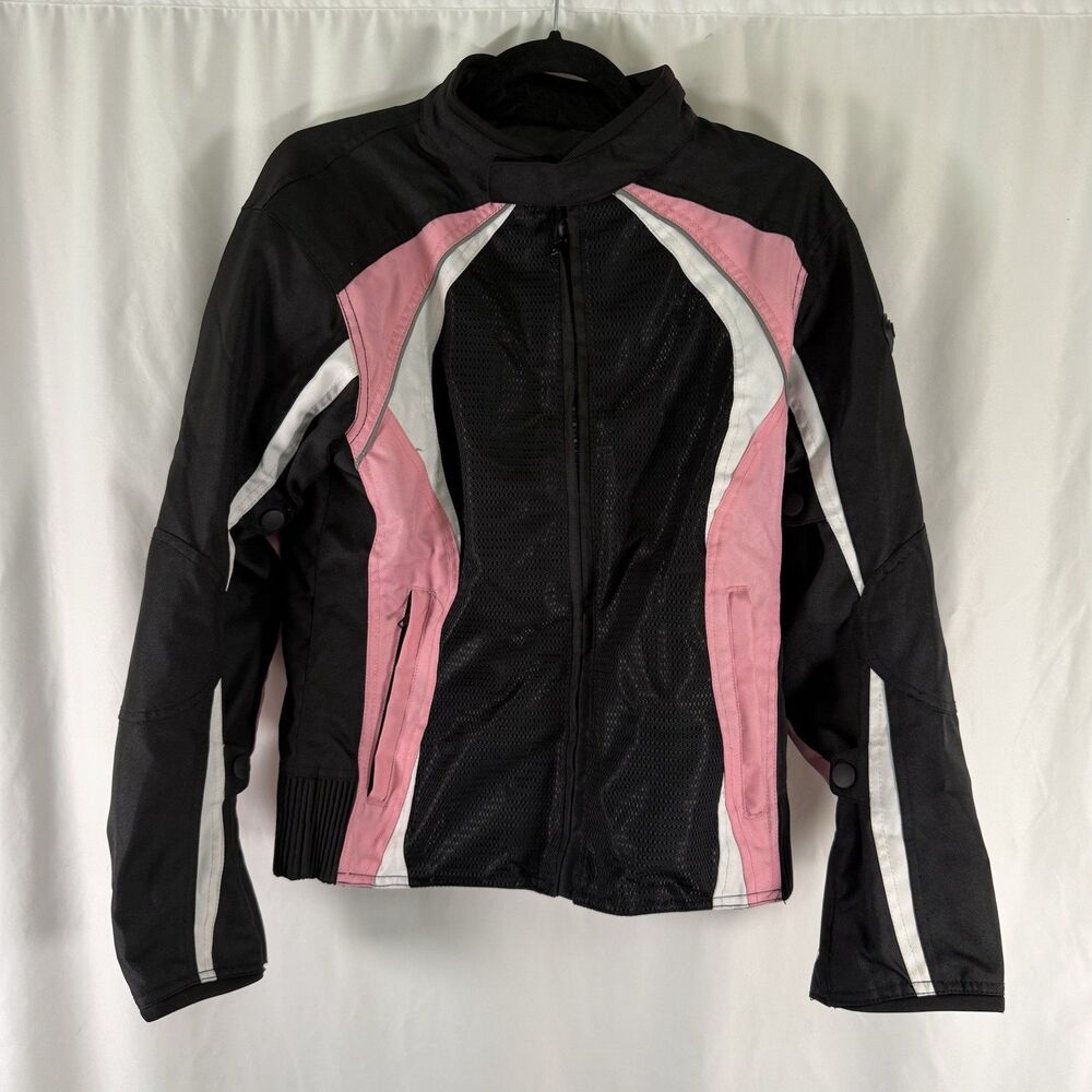 BILT Motorcycle Jacket Women's Medium Black Pink Full Zip Padded Pockets